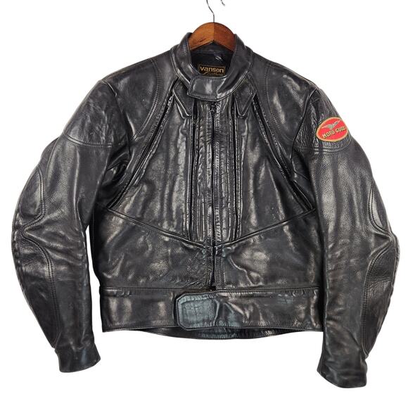 Vanson Leathers Motorcycle Jacket Men 44 Black Moto Guzzi Patch USA Made - Picture 1 of 16